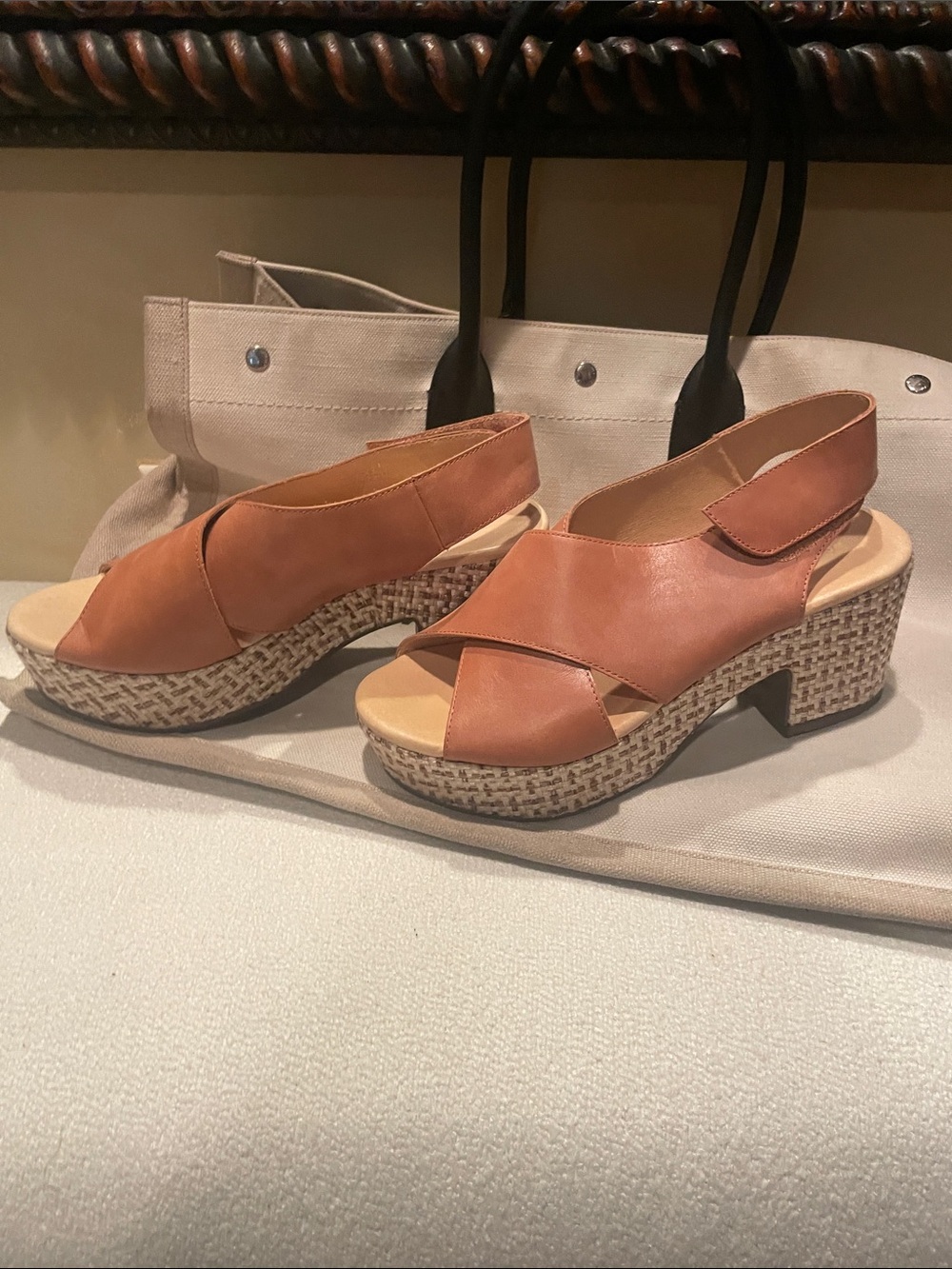 Women’s Tan Woven-Platform Slingback Wedge Sandals